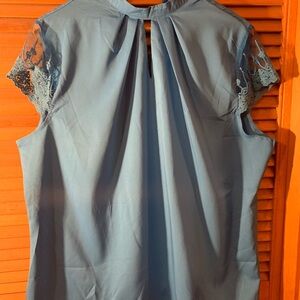 Sky Blue Lace Accent Blouse
